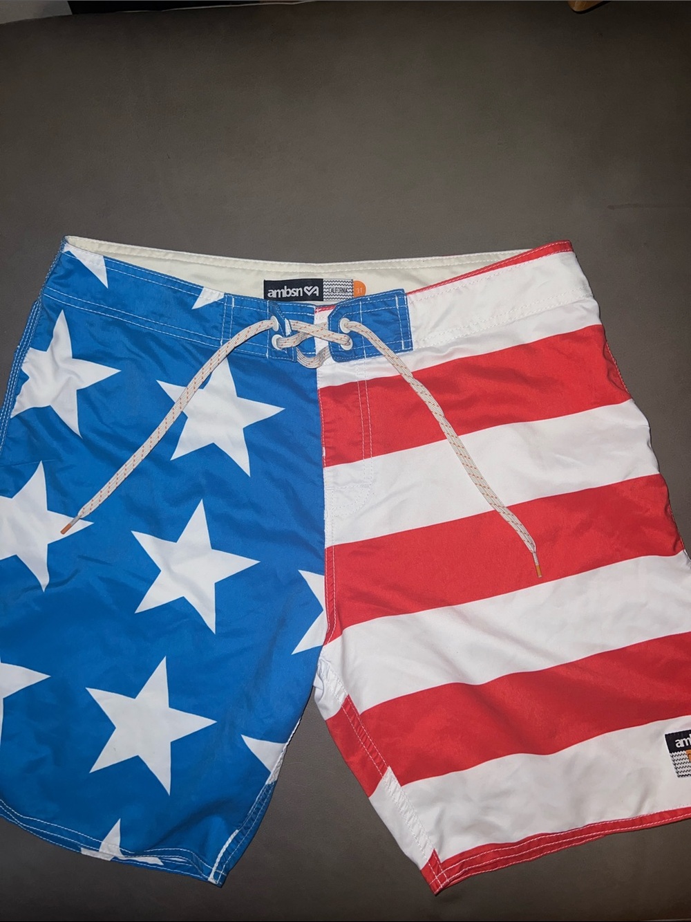 Ambsn Men's American Flag Swim Board Shorts in Red, White & Blue